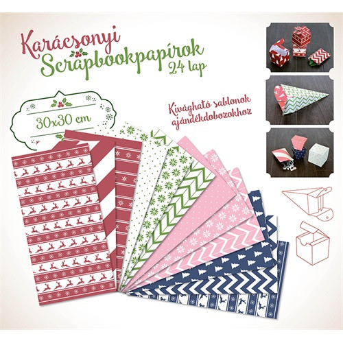 Karácsonyi kreatív scrapbookpapírok 30x30 cm 24 lap piros-zöld