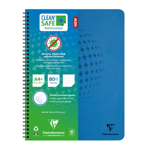 Spirálfüzet Clairefontaine Clean'Safe A/4+ 80 lapos kockás antimikrobiális