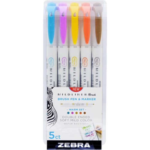 Ecsetirón Zebra Mildliner Brush&Marker Warm 5-ös készlet