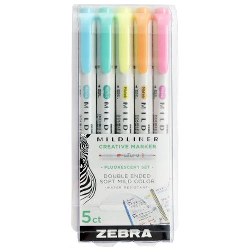 Szövegkiemelő Zebra Mildliner Highlighter Fluorescent 5-ös készlet