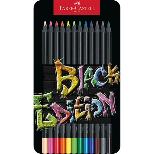 Színes ceruza Faber-Castell Black Edition 12 db-os klt fekete test fém dobozban