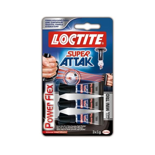 Pillanatragasztó HENKEL Loctite Super Attack Power Flex mini trio 1 gr 3 db/bliszter