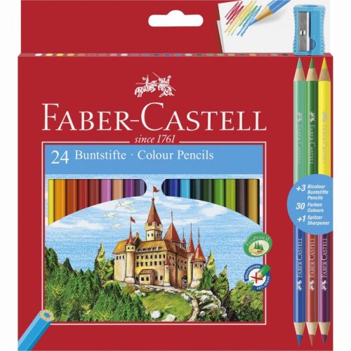 Színes ceruza FABER-CASTELL hatszögletű 24 darabos+ 3 db kétvégű színes ceruza