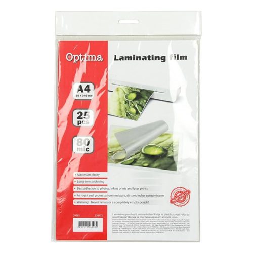 Lamináló fólia OPTIMA A/4 80 mikron fényes 25/csom