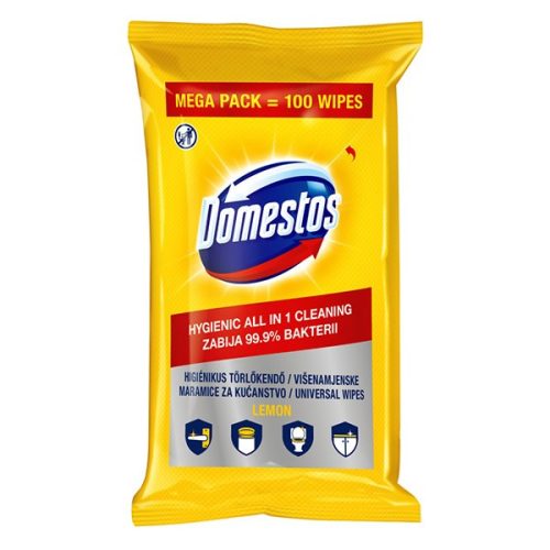 Fertőtlenítő törlőkendő DOMESTOS Lemon 100 db