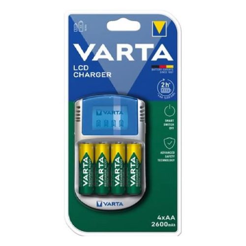 Akkumulátor töltő VARTA LCD-s + AA 4x2600 mAh + 12 V USB