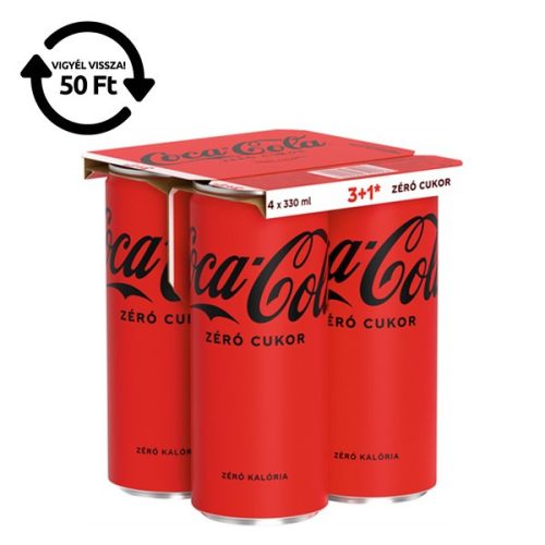 Üdítőital szénsavas COCA-COLA Zero dobozos multipack 4x0,33L DRS